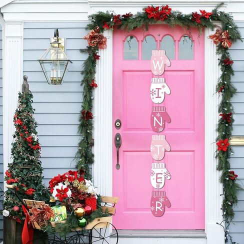 clothmile Winter Door Porch Signs Wooden Gloves Door Hanger Welcome Door Decor Teal Farmhouse Porch Rustic Wall Plaque Decor with Lanyard for Front Door Home Bathroom Indoor Outdoor in Saudi Arabia