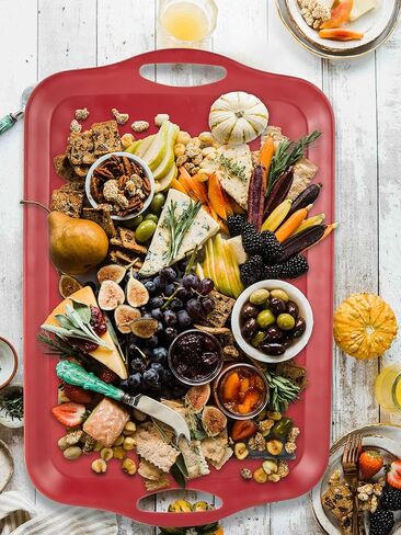 صينية تقديم كبيرة جدًا بمقابض، 20 × 13 بوصة، مجموعة من طبقين من الميلامين لتقديم الطعام، الديك الرومي، البسكويت، صواني مستطيلة لتناول الطعام، نقاط مرتفعة بلمسة نهائية غير لامعة، آمنة للاستخدام في غسالة الأطباق، بيضاء in Kuwait