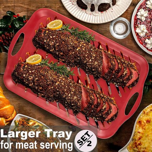 صينية تقديم كبيرة جدًا بمقابض، 20 × 13 بوصة، مجموعة من طبقين من الميلامين لتقديم الطعام، الديك الرومي، البسكويت، صواني مستطيلة لتناول الطعام، نقاط مرتفعة بلمسة نهائية غير لامعة، آمنة للاستخدام في غسالة الأطباق، بيضاء in Kuwait