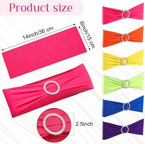 Newwiee 108 Pcs Assorted Color Spandex Chair Sashes and Satin Table Runners Mexican Stretch Chair Sashes Bands with Buckle for Wedding Fiesta Party Banquet Mardi Gras Decorations (Multicolor) in Saudi Arabia