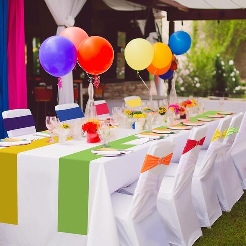 Newwiee 108 Pcs Assorted Color Spandex Chair Sashes and Satin Table Runners Mexican Stretch Chair Sashes Bands with Buckle for Wedding Fiesta Party Banquet Mardi Gras Decorations (Multicolor) in Saudi Arabia