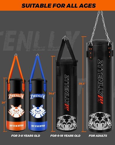 Kids Punching Bag with Gloves - PU Leather & Adjustable Height Strap - Boxing Bag Set for 3-8-14 Years Kids/Youth Great for Boxing, MMA, Kickboxing in Kuwait
