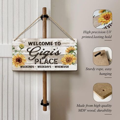 Heuhuww Nana Gifts for Grandma,Welcome to Nana's Place Sign 6x12 Inch Retro Sunflower Front Door Porch Decor for Grandma,Farmhouse Wall Decorations Hanging Signs(Sunflower-Yellow) in Saudi Arabia