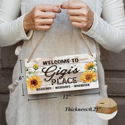 Heuhuww Nana Gifts for Grandma,Welcome to Nana's Place Sign 6x12 Inch Retro Sunflower Front Door Porch Decor for Grandma,Farmhouse Wall Decorations Hanging Signs(Sunflower-Yellow) in Saudi Arabia