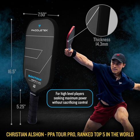 Paddletek Bantam TKO-C 14.3mm Pickleball Paddles with Polymer Honeycomb Core - Unidirectional Carbon Fiber – Torsional Weighting & High Tack Performance Grip - USAPA Approved - 5.25 Inch Handle in Saudi Arabia