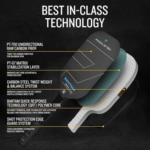 Paddletek Bantam TKO-C 14.3mm Pickleball Paddles with Polymer Honeycomb Core - Unidirectional Carbon Fiber – Torsional Weighting & High Tack Performance Grip - USAPA Approved - 5.25 Inch Handle in Saudi Arabia