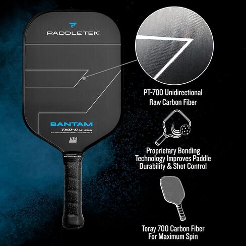 Paddletek Bantam TKO-C 14.3mm Pickleball Paddles with Polymer Honeycomb Core - Unidirectional Carbon Fiber – Torsional Weighting & High Tack Performance Grip - USAPA Approved - 5.25 Inch Handle in Saudi Arabia