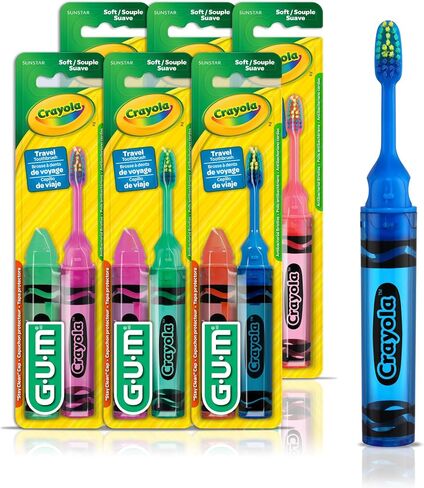 GUM Crayola Kids' Travel Toothbrush, Antibacterial Bristles, Soft, Ages 4+, 2ct (6pk) in Saudi Arabia