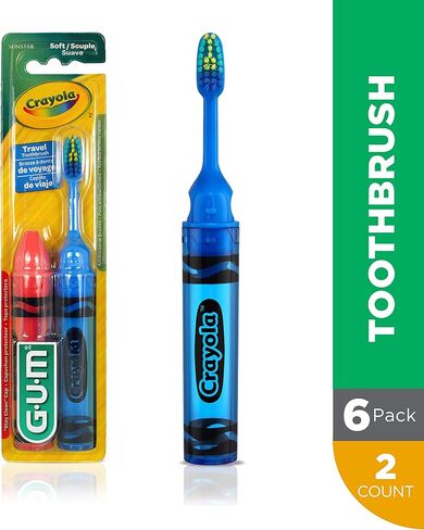 GUM Crayola Kids' Travel Toothbrush, Antibacterial Bristles, Soft, Ages 4+, 2ct (6pk) in Saudi Arabia