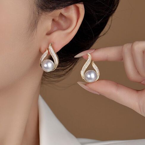 Pearl Earrings for Women Stud Statement Pearl Earring Jewelry for Girls, Silver Plated Prom Jewelry Cubic Zirconia Pearl Earrings for Gifts in Saudi Arabia