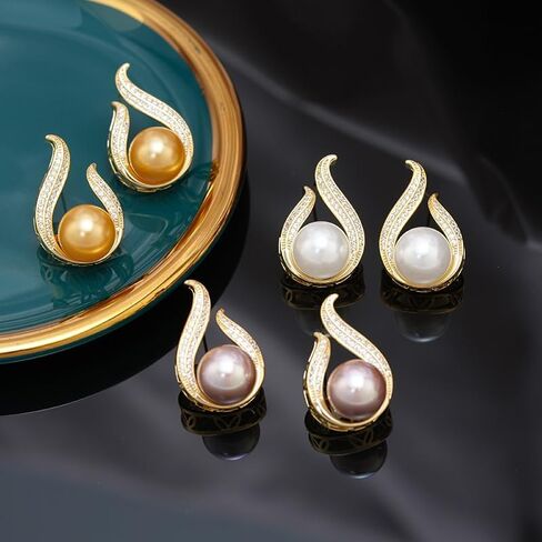 Pearl Earrings for Women Stud Statement Pearl Earring Jewelry for Girls, Silver Plated Prom Jewelry Cubic Zirconia Pearl Earrings for Gifts in Saudi Arabia