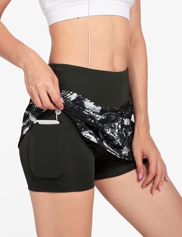 BALEAF Women's Tennis Skirts High Waisted Athletic Skort Skirts Golf Running Skirts with Zipper Pocket Printed 3 L in Saudi Arabia