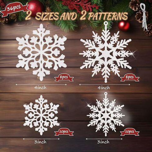 36Pcs Blue Glitter Snowflake Decorations Christmas Ornaments, Hanging Plastic Snow Flakes Ornaments with Silver Rope for Christmas Tree Decorations, Winter Wonderland Party Supplies in Kuwait