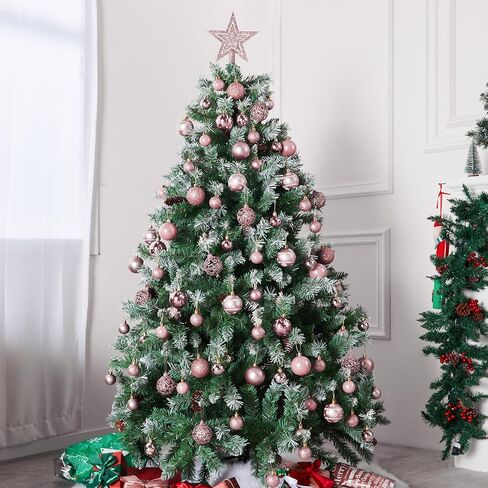 JOIEDOMI 86 Pcs Assorted Rose Gold Christmas Ball Ornaments Set, Multi-Sized Christmas Tree Ornaments, Xmas Shatterproof Hanging Decorations for Tree, Banister, Holiday Wreath Garland, Party Supplies in Saudi Arabia