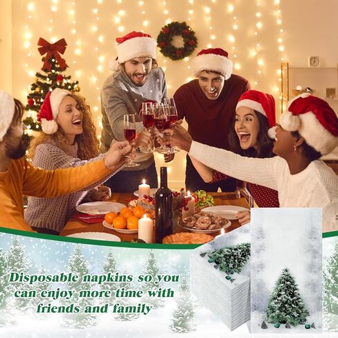 Cholemy 200 Pcs Christmas Guest Napkins Christmas Disposable Paper Napkins 2 Ply Christmas Tree Christmas Ball Black Santa Claus Design Hand Napkins for Kitchen Bathroom(Snowflake) in Saudi Arabia