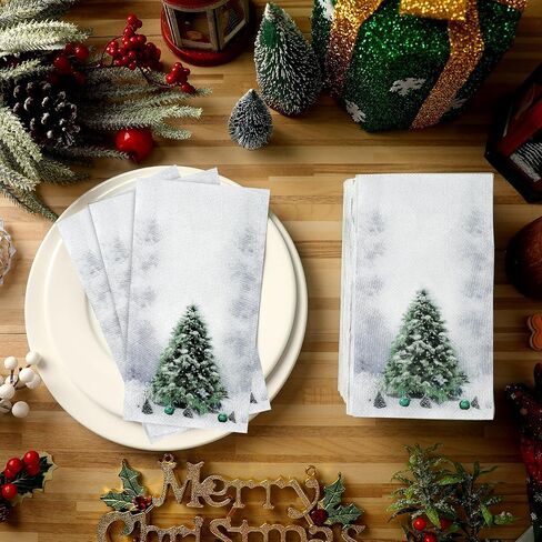 Cholemy 200 Pcs Christmas Guest Napkins Christmas Disposable Paper Napkins 2 Ply Christmas Tree Christmas Ball Black Santa Claus Design Hand Napkins for Kitchen Bathroom(Snowflake) in Saudi Arabia