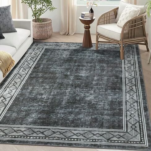 Fashionwu Runner Rug 2 x 6 Geometric Hallway Runner Rug Washable Rug Laundry Room Rug Kitchen Runner Rug for Hallway Laundry Bedside Rug, Aesthetic Rug Non-Shedding Anti-Slip Rug, Grey in Saudi Arabia