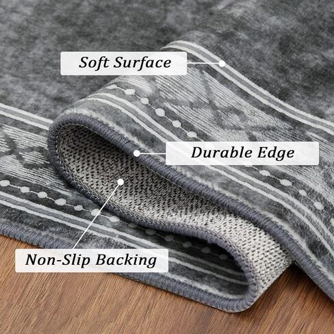 Fashionwu Runner Rug 2 x 6 Geometric Hallway Runner Rug Washable Rug Laundry Room Rug Kitchen Runner Rug for Hallway Laundry Bedside Rug, Aesthetic Rug Non-Shedding Anti-Slip Rug, Grey in Saudi Arabia