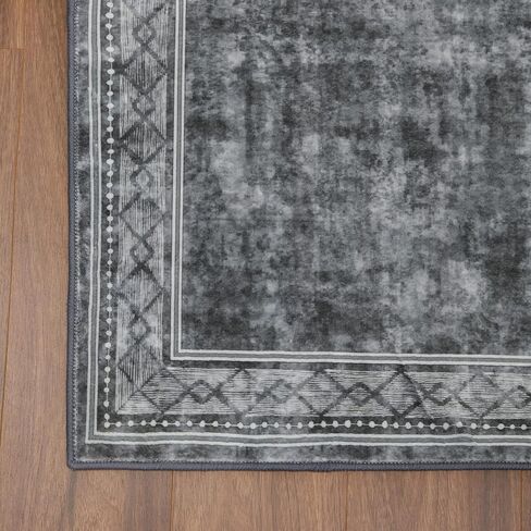 Fashionwu Runner Rug 2 x 6 Geometric Hallway Runner Rug Washable Rug Laundry Room Rug Kitchen Runner Rug for Hallway Laundry Bedside Rug, Aesthetic Rug Non-Shedding Anti-Slip Rug, Grey in Saudi Arabia
