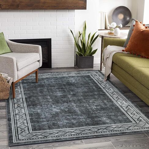 Fashionwu Runner Rug 2 x 6 Geometric Hallway Runner Rug Washable Rug Laundry Room Rug Kitchen Runner Rug for Hallway Laundry Bedside Rug, Aesthetic Rug Non-Shedding Anti-Slip Rug, Grey in Saudi Arabia