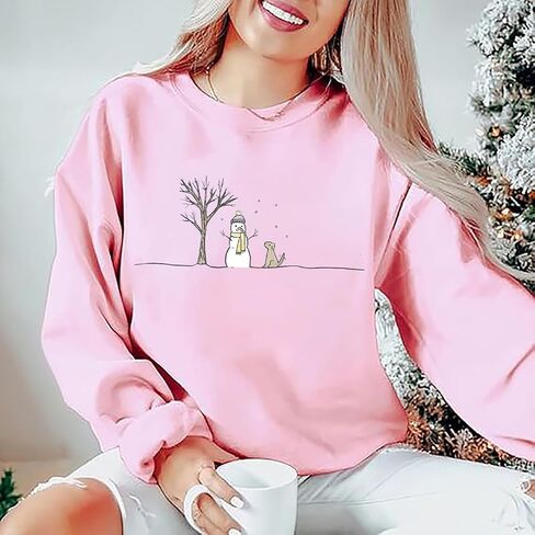 FCHICH Christmas Snowman Sweatshirt Women Merry Christmas Tshirt Casual Long Sleeve Pullover Tops Cute Graphic Xmas Tees in Kuwait