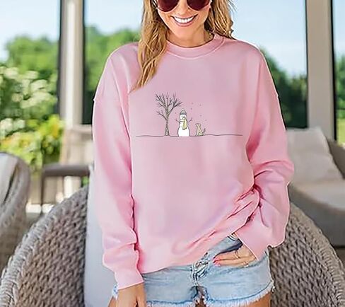 FCHICH Christmas Snowman Sweatshirt Women Merry Christmas Tshirt Casual Long Sleeve Pullover Tops Cute Graphic Xmas Tees in Kuwait