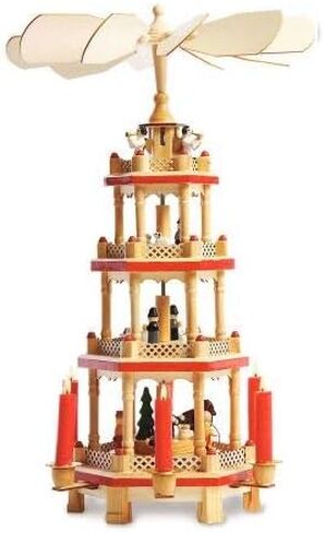 هرم عيد الميلاد الألماني - ديكور للطاولة على شكل عيد الميلاد مقاس 17 بوصة، دائري من 4 طبقات مع حاملات شموع (الشموع غير متضمنة) in Kuwait