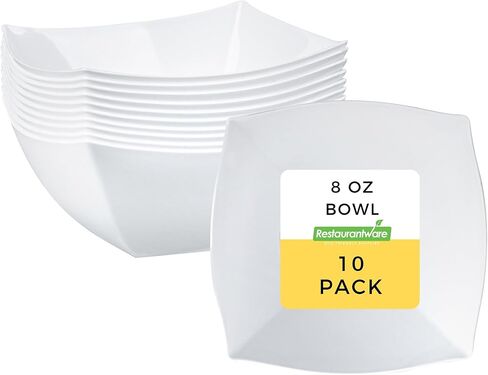 Restaurantware Moderna 8 Ounce Fancy Plastic Bowls 10 Square Disposable Salad Bowls - Durable Heavy-duty White Plastic Bowls For Warm And Cold Foods in Saudi Arabia
