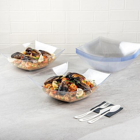 Restaurantware Moderna 8 Ounce Fancy Plastic Bowls 10 Square Disposable Salad Bowls - Durable Heavy-duty White Plastic Bowls For Warm And Cold Foods in Saudi Arabia