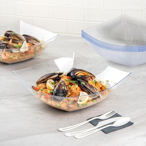 Restaurantware Moderna 8 Ounce Fancy Plastic Bowls 10 Square Disposable Salad Bowls - Durable Heavy-duty White Plastic Bowls For Warm And Cold Foods in Saudi Arabia