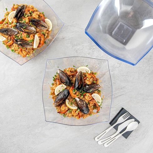 Restaurantware Moderna 8 Ounce Fancy Plastic Bowls 10 Square Disposable Salad Bowls - Durable Heavy-duty White Plastic Bowls For Warm And Cold Foods in Saudi Arabia