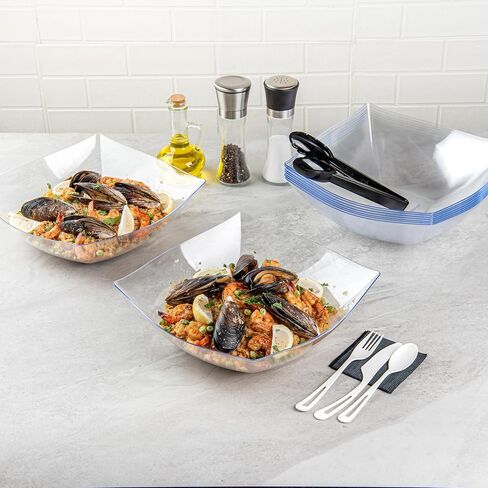 Restaurantware Moderna 8 Ounce Fancy Plastic Bowls 10 Square Disposable Salad Bowls - Durable Heavy-duty White Plastic Bowls For Warm And Cold Foods in Saudi Arabia