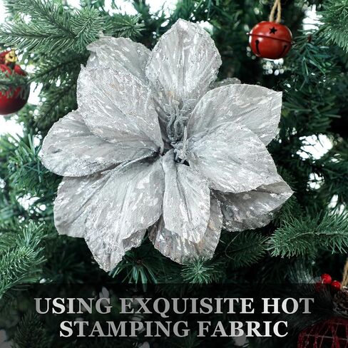 9 Pcs Blue Christmas Poinsettia Artificial Flowers 24'' Large 3 Heads Flowers Magnolia Stem Faux Poinsettia Flowers Ornaments for Christmas Tree Vase Table Centerpiece Decor in Saudi Arabia