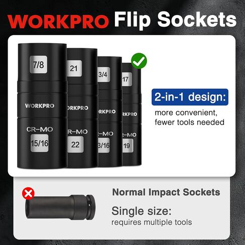مجموعة مقابس صدمات WORKPRO مكونة من 5 قطع محرك 1/2 بوصة، مجموعة مقابس صواميل العروة، مجموعة مقابس العجلات من الفولاذ Cr-Mo، تتضمن قطعة واحدة شريط تمديد 3 بوصات و4 مقابس قلاب PSC من 6 أحجام مترية وSAE in Kuwait