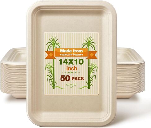 Compostable Dessert Plates: 14 Inch Heavy Duty Paper Plates - Biodegradable Sugarcane Bagasse Disposable Plates - 50 Pack in Saudi Arabia