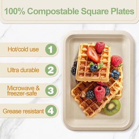 Compostable Dessert Plates: 14 Inch Heavy Duty Paper Plates - Biodegradable Sugarcane Bagasse Disposable Plates - 50 Pack in Saudi Arabia