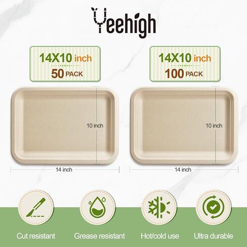 Compostable Dessert Plates: 14 Inch Heavy Duty Paper Plates - Biodegradable Sugarcane Bagasse Disposable Plates - 50 Pack in Saudi Arabia