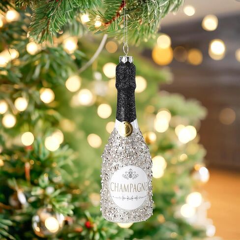 Glass Champagne Bottle Ornament with Glitter, Christmas Tree Ornament Christmas Tree Decor in Saudi Arabia