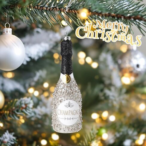 Glass Champagne Bottle Ornament with Glitter, Christmas Tree Ornament Christmas Tree Decor in Saudi Arabia