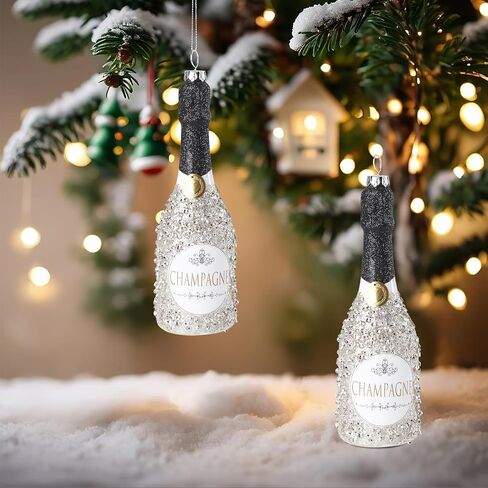 Glass Champagne Bottle Ornament with Glitter, Christmas Tree Ornament Christmas Tree Decor in Saudi Arabia