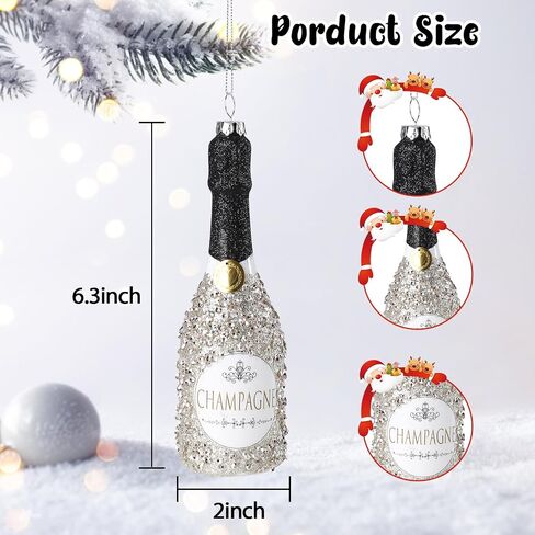 Glass Champagne Bottle Ornament with Glitter, Christmas Tree Ornament Christmas Tree Decor in Saudi Arabia