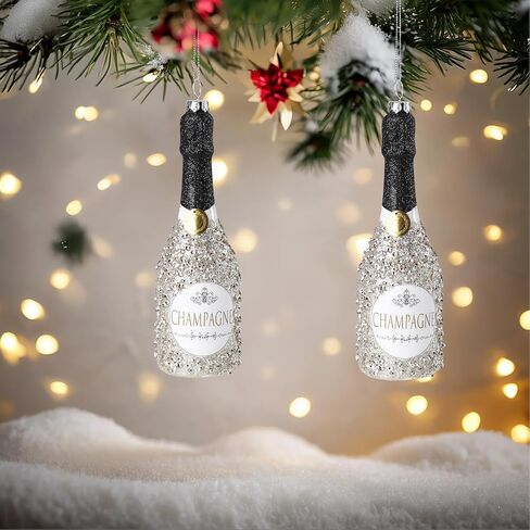Glass Champagne Bottle Ornament with Glitter, Christmas Tree Ornament Christmas Tree Decor in Saudi Arabia