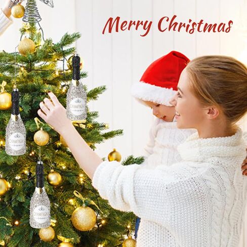 Glass Champagne Bottle Ornament with Glitter, Christmas Tree Ornament Christmas Tree Decor in Saudi Arabia