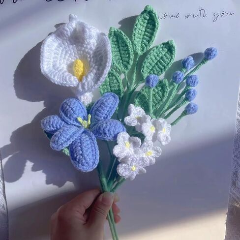 زهور الكروشيه، 5 قطع من سيقان زهرة الكروشيه مصنوعة يدويًا من الزهور الاصطناعية تشكيلة زهور الربيع لحفلات الزفاف وأعياد الميلاد وعيد الحب in Kuwait
