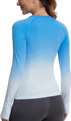 MathCat Long Sleeve Workout Tops for Women, Gradient Running Athletic Shirts, Seamless Breathable Tops with Thumb Holes in Saudi Arabia