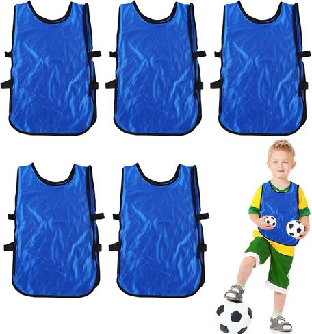 5 قطع من سترات Pinnies Scrimmage لتدريب الفريق من الجيرسيه للأطفال والشباب في سن المراهقة والأطفال في سن المراهقة سترة كرة القدم Pinnies للشباب سترات رياضية (أزرق) in Kuwait