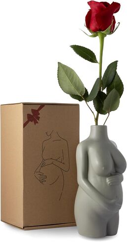 Pregnant Belly Vase Pregnancy Figurine - Female Body Vase, Flower Vase Ceramic, Future Mom Gifts, Gray in Saudi Arabia