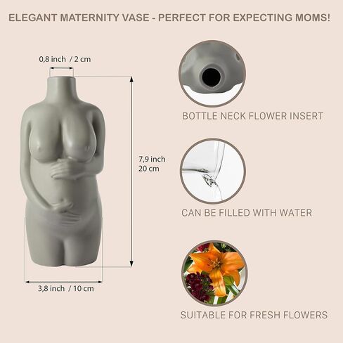 Pregnant Belly Vase Pregnancy Figurine - Female Body Vase, Flower Vase Ceramic, Future Mom Gifts, Gray in Saudi Arabia