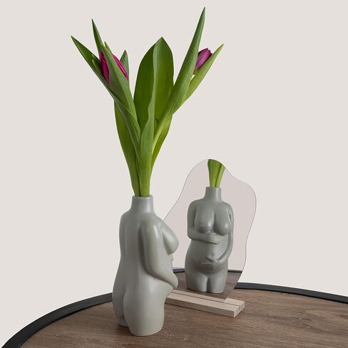 Pregnant Belly Vase Pregnancy Figurine - Female Body Vase, Flower Vase Ceramic, Future Mom Gifts, Gray in Saudi Arabia