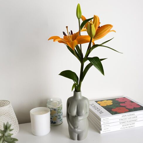 Pregnant Belly Vase Pregnancy Figurine - Female Body Vase, Flower Vase Ceramic, Future Mom Gifts, Gray in Saudi Arabia
